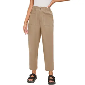 Dokotoo Women's Casual Pants Harem Elastic Waisted Trousers Ankle Length Button Up Business with Pockets 2026 Trendy