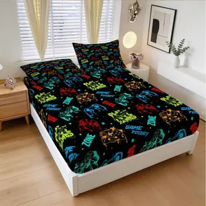 Gamer Fitted Sheet Set, 3 Pieces (1 Fitted Sheet + 2 Pillowcases), Deep Pocket, Multi-Style Video Game Controller Print, for Boys Girls Teens Bedroom, All Seasons, Soft Bedding, Aesthetic Room Decor