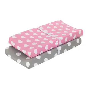 Everyday Kids 2-Pack Changing Pad Covers Hearts/Dots– Soft 100% Cotton Jersey, Fits Most Changing Tables