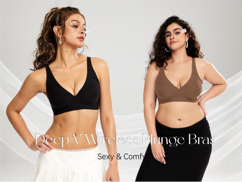 Jelly Bra Deep V Plunge with Wide Straps Seamless Wireless Bras Comfort & Sexy U-Back Design Everyday T-shirt Bra for Women Casual Wear