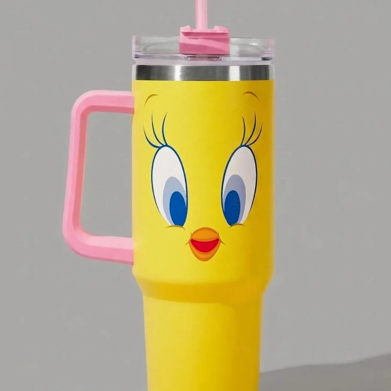 Looney Tunes Cartoon 40oz Tumbler with Handle, Insulated Stainless Steel Travel Mug with Straw, Cute Reusable Drinkware