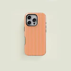 Classic striped light pink and light orange rugged 2-in-1 case Cover with a durable, shock-absorbing, protective, stylish design. Compatible with iPhone 17 16 15 14 13 12 11 Pro Max Pro Plus Samsung Galaxy S25 S24 S23 Ultra