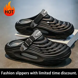 Men's Summer Fashion Clogs - EVA Slip-On Garden Shoes with Alphabet Print, Breathable Cut-Out Design, Non-Slip Durable Heel for Outdoor Activities, Casual Beach Wear, and Everyday Use, Summer Sandals Footwear Boy
