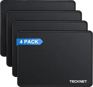 TECKNET 4 Pack Mouse Pad with Anti-Fray Stitching, Waterproof Surface & Non-Slip Rubber Base with Stitched Edges Gaming Mouse Mat for Laptop, Compatible with Laser and Optical Mice - Black