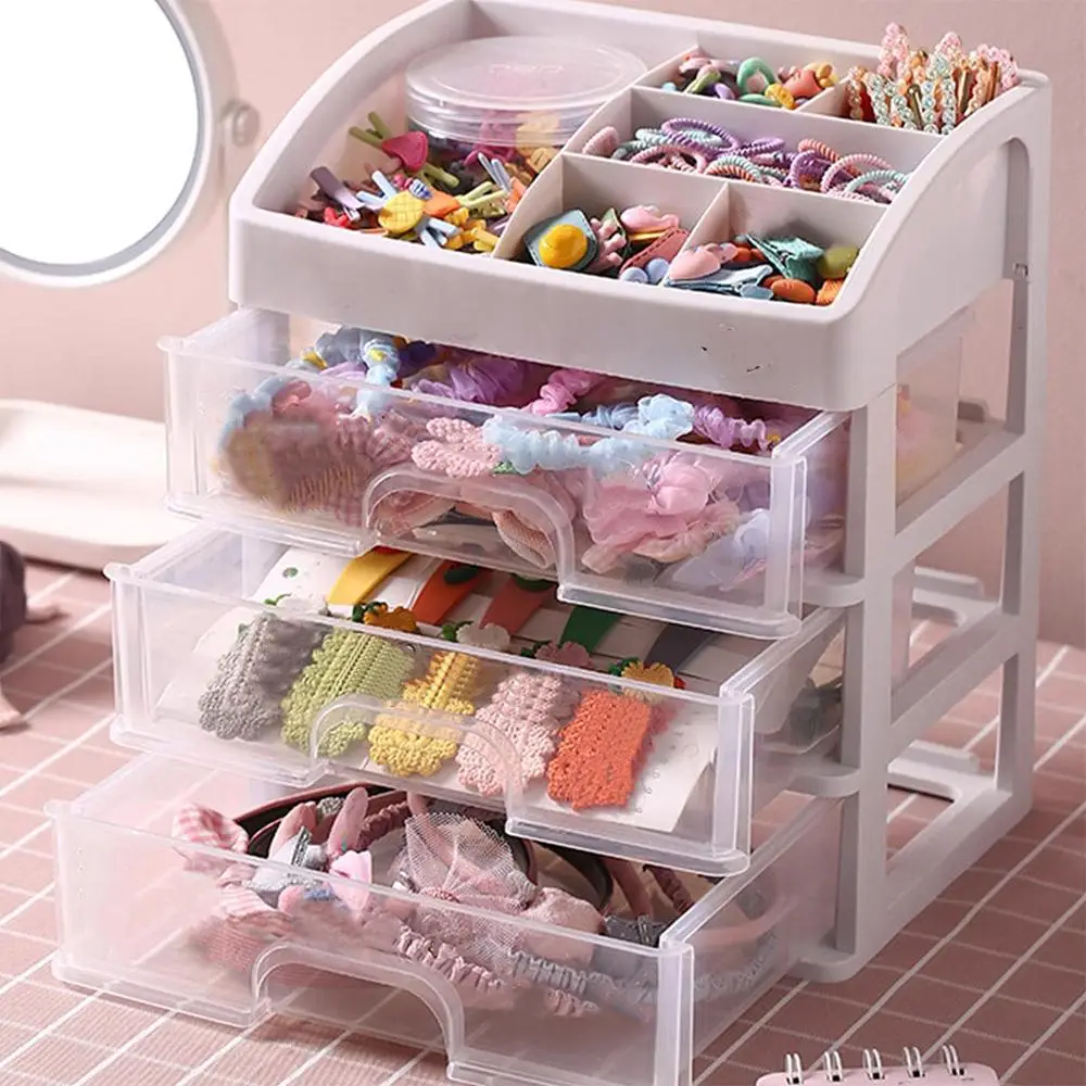 Desk Storage Box, 1 Count Multifunctional Table Dust-proof Storage Box with Drawer for Hair Accessory Hair Tie Hair Band, Cosmetics Organizer, Plastic