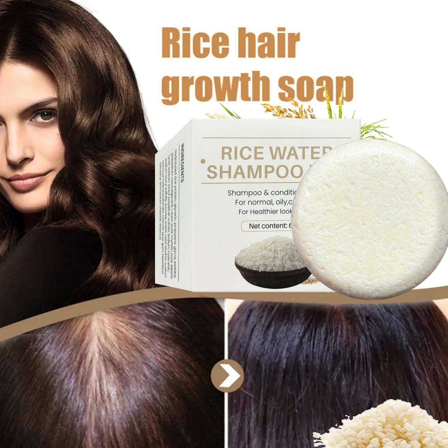 Rice Water Shampoo Bar | 2-in-1 Shampoo & Conditioner for Hair Growth, Strengthen Roots, Make Hair Silky Shiny, Suitable for All Hair Types 60g