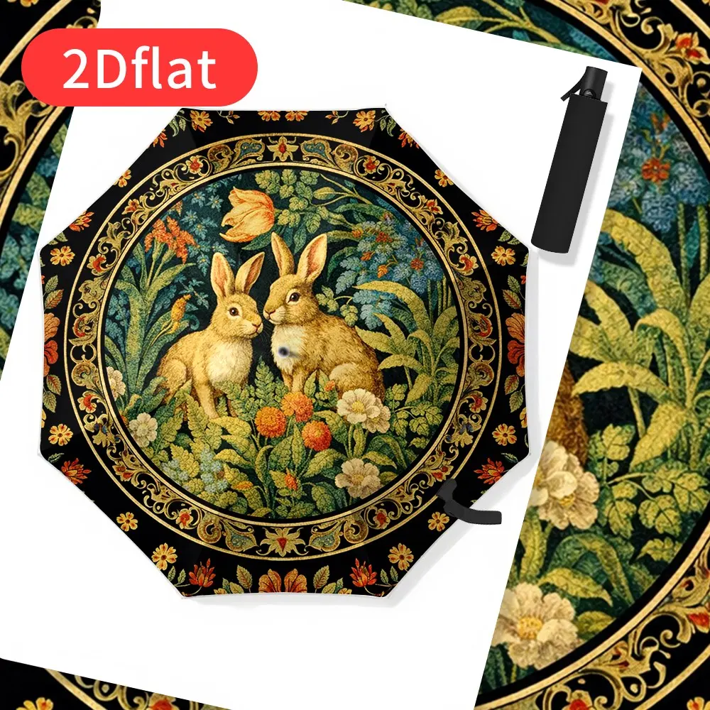 1 Vintage Floral Rabbit Umbrella, Durable Iron Frame, 8-Rib Structure, Suitable for Home, Travel, and Outdoor Use – L68