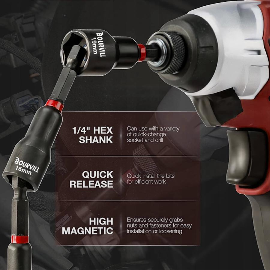 Magnetic Impact Nut Driver Set, 55pc Metric & SAE with Socket Adapters, Bit Holder, Wing Nut Driver, Universal Sockets, Quick Release Extension, Power Bits toolbox screwdriver set