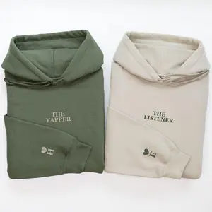 Embroidered The Listener & Yapper Couple Matching Sweatshirt, Initial With Heart On Sleeve, Anniversary Gift, Valentines Day Gift.