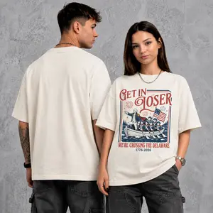 America 250 Celebration Shirt, Get In Loser We're Crossing The Delaware Tee, Patriotic USA Graphic Shirt, Fourth of July Gift