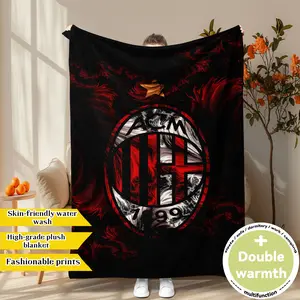 AC Milan Stylized Crest Throw Blanket (Dynamic Red & Black Design) - Club Logo & Abstract Motif Prints, Skin-Friendly & Machine Washable, High-Grade Plush & Double Warmth, Multi-Scene Use, Ideal Gift for Football Fans | Soccer Club Collectible