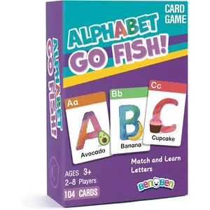 Alphabet Go Fish Card Game for Kids,104 Cards, Oversized ABC Learning Playing Cards, Memory Matching Games, 2-8 Players, Ages 3 and up, Easter Basket Stuffers, Stocking Stuffers