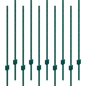 4 Feet Fence Post 10 Pack T-Post Heavy Duty Metal Fence Posts Green