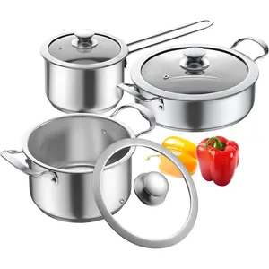 Aufranc Stainless Steel pots and pans set, 6 Piece Nonstick Kitchen Induction Cookware Set,Works with Induction/Electric and Gas Cooktops, Nonstick, Dishwasher