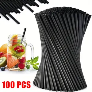 [100pcs Black PP Straws] 100pcs Black Disposable PP Drinking Straws - 260mm, Heat & Cold Resistant, Perfect for Weddings, Parties, and Bars, Birthday Drink Accessories| Functional Kitchen Straws| Durable Drinking Straws