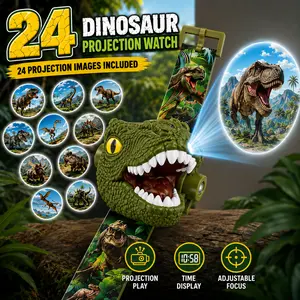 Dinosaur Projection Watch Toy, 24 Projection Images, Adjustable Focus, Time and Date Display, Dinosaur Gift Idea