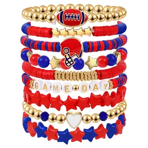 9-Pack Heishi Football Bracelets – Stackable, Team Colored, with Sporty Charms!Great Gifts for Sports Lovers#FanMerch#FootballGifts#GameDayJewelry
