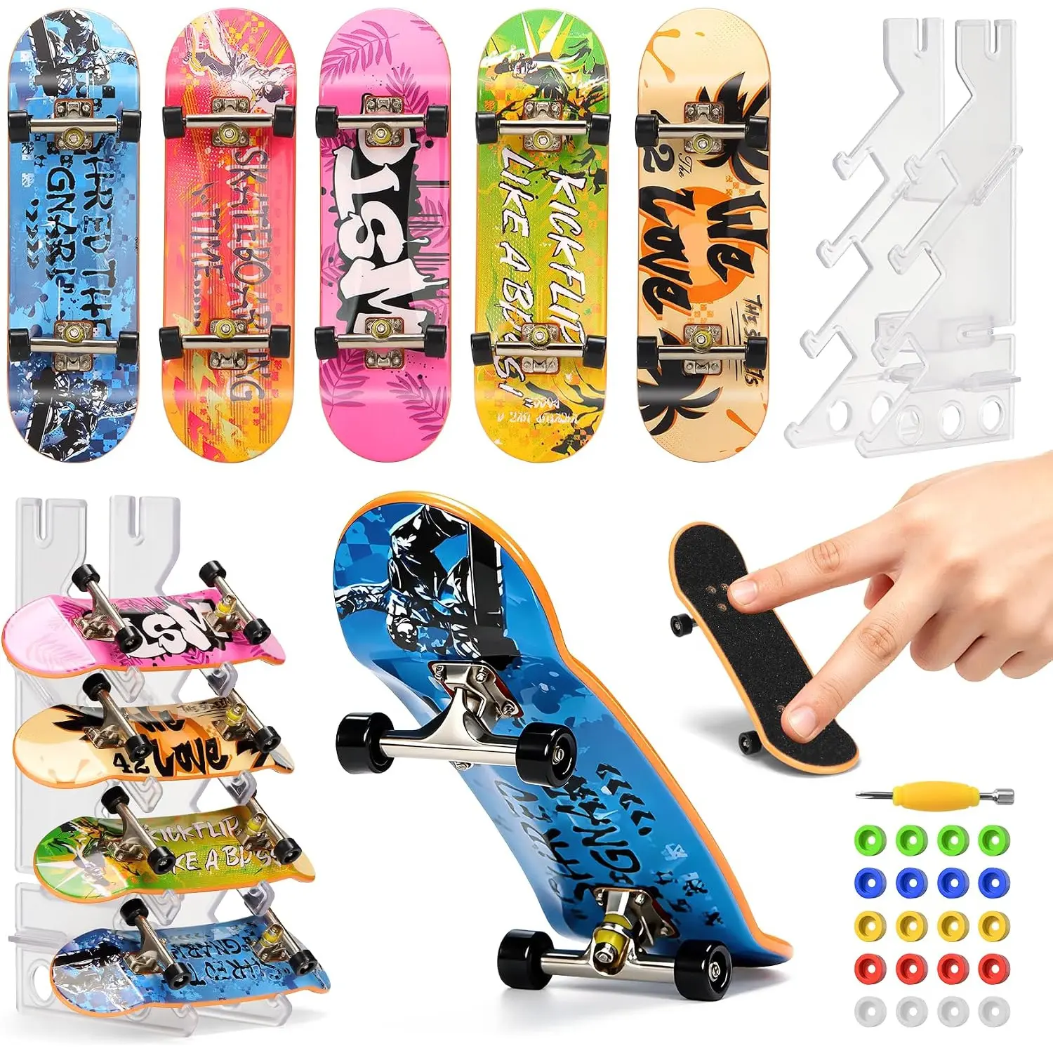 Finger Skateboard Set,5 Pro Fingerboards and Rack