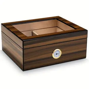 Luxury Double-Layer Cedar Wood Cigar Box with Humidifier, Sealed Cigar Humidor with Tray, Casual Style High-End Cuban Cigar Storage Case, Non-Electric Ordinary Cigarette Box