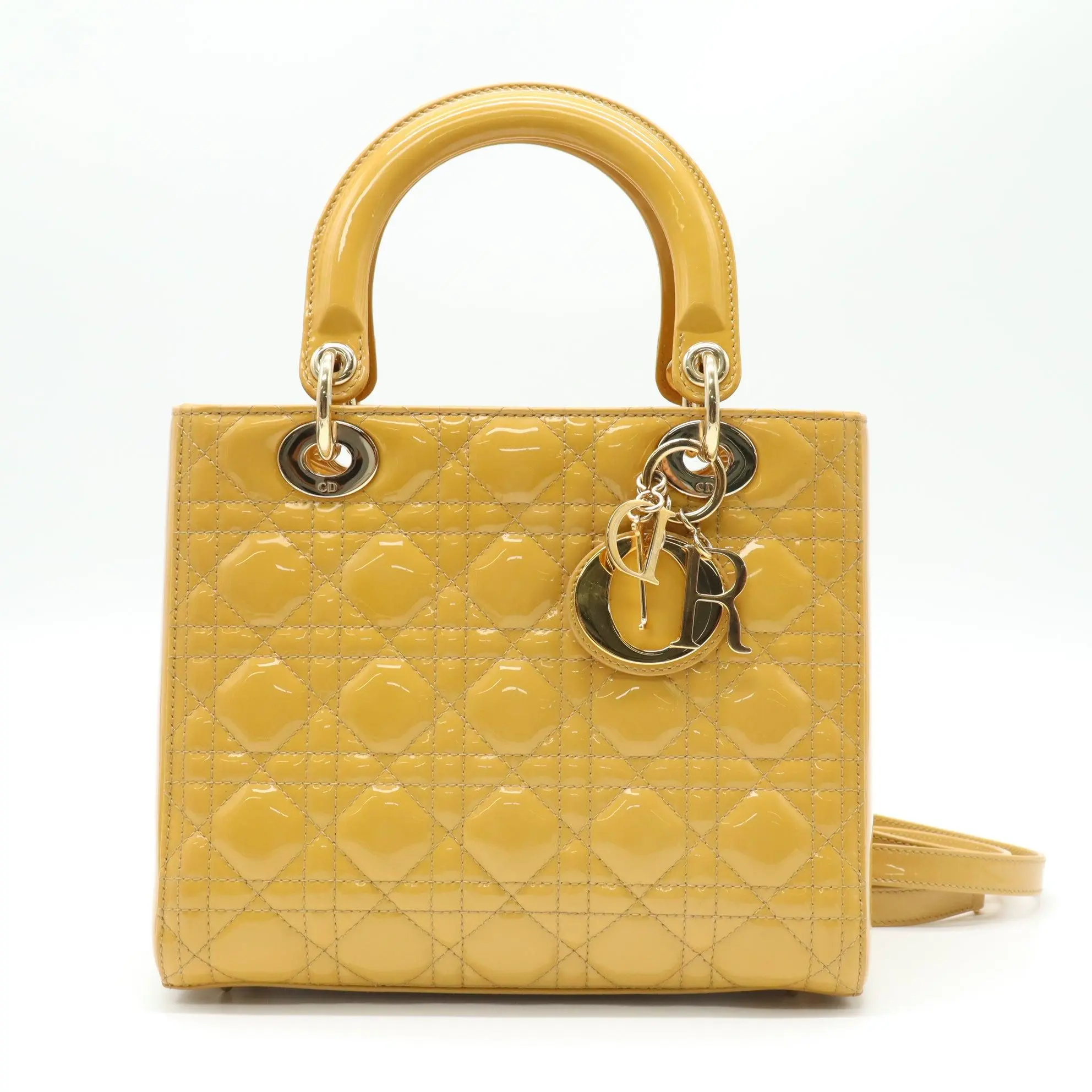 Pre-owned Dior Patent Handbag Christian Cannage Medium Lady B22205