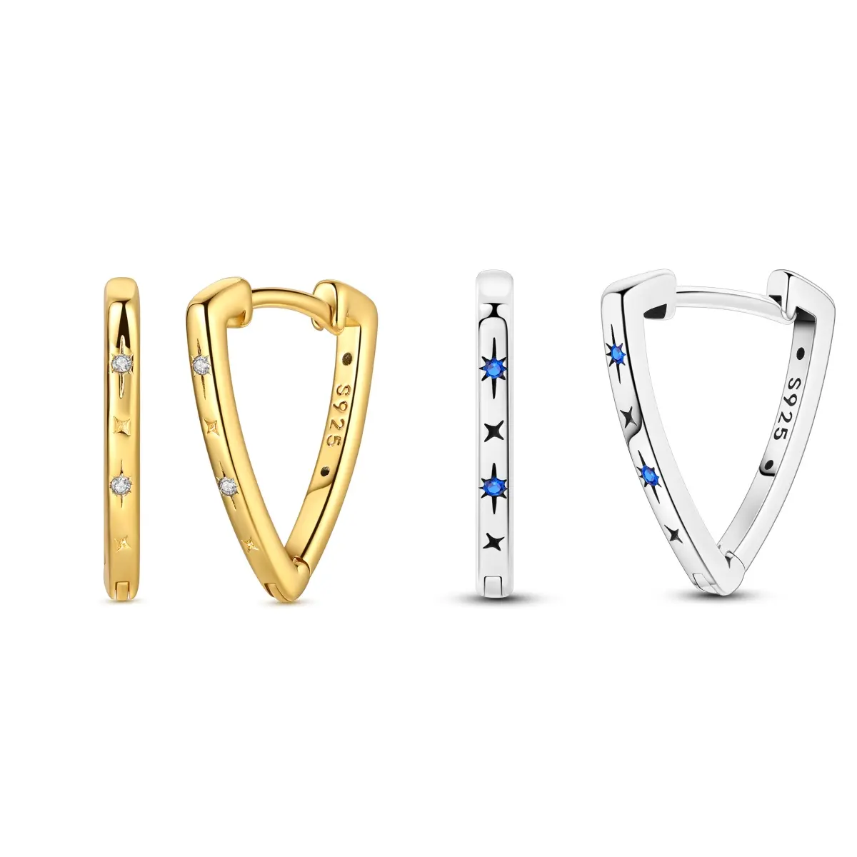 MULA Personalized Women's Artificial Zircon Stud Earrings - Silver-Plated/Gold-Plated, Triangular Star Shape, 3-Dimensional V-Cut, Geometric Costume Jewelry, Ideal for Birthday Gifts, Gold Hoop Earrings, Artificial Zircon Earrings, Hoop Earrings Gold