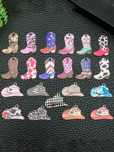 21pcs Mixed Enamel Western Cowboy Boots & Hat Charms, Pendants for DIY Jewelry, Keychains, Bag Charms, Earrings, Necklaces, Crafts
