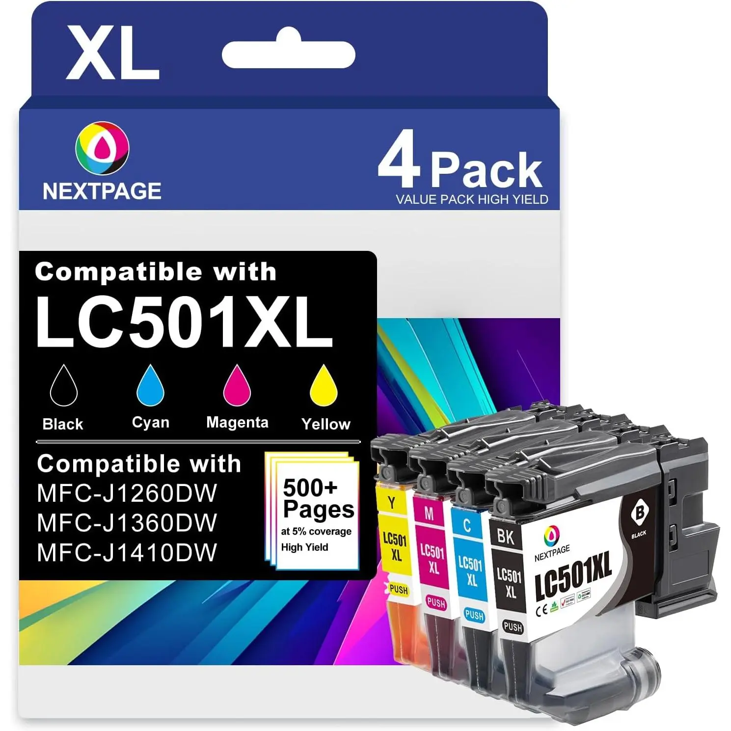 Colored Liquid Ink Cartridges Combo Pack - High-Yield Recyclable Cost-Effective Compatible Replacement for Brother XL, MFC-J1260DW Printers, 5% Coverage, 500 Pages, Crisp Text, Vivid Colors, Easy Installation, Brother Mfc-J1260dw, Cyan
