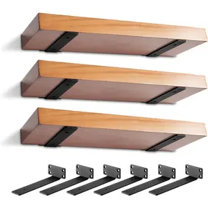 6 Pack 6 inch Heavy Duty Floating Shelf Brackets, 1/5” Thick L-Shaped Hidden & Decorative Black Wall Shelf Bracket