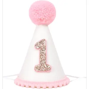 X-HDW02  Pink First Birthday Party Crown for Baby Girls - Blush 1st Birthday Hat