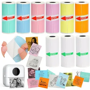 9 Rolls Mini Printer Sticker Paper,Thermal Self-Adhesive Paper 57 * 25mm,3 Rolls of White &6 Rolls of Colour Paper for Pocket Inkless Portable  Printer to Print Photo,Note