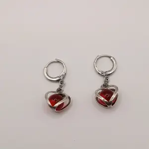 Red heart silver sterling handcrafted earrings