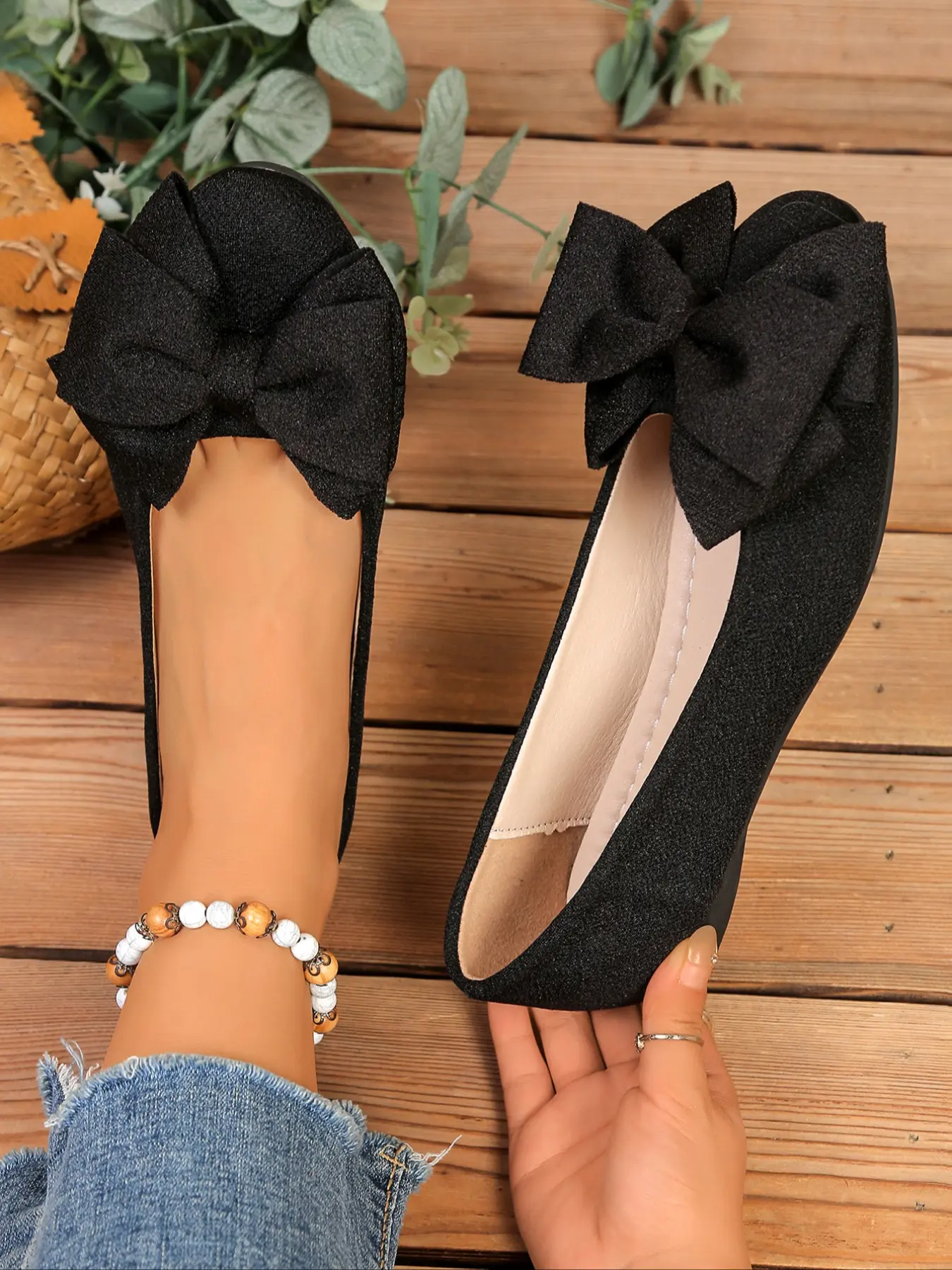 Women's Elegant Bow Design Flat Shoes, Ballet Flats, Fashionable Flats, Round Toe Slip-On Fashion Sneakers, Casual Summer Shoes, Casual Daily Wear Party Shoes, Comfortable All-Day Footwear