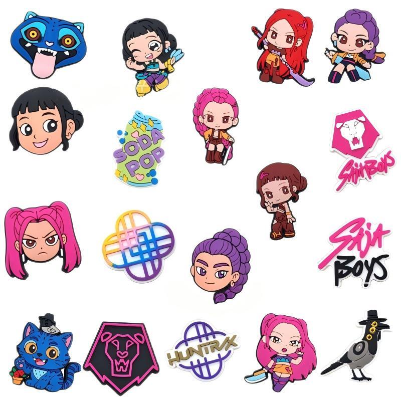 Unisex K-POP Shoe Charms — 18-Piece PVC Cartoon Soft-Rubber Shoe Accessory Set; Cute Shoe Buckles Suitable for All Ages