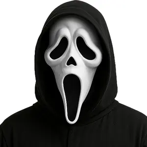Screamer Ghost Hooded Latex Mask – Realistic Horror Movie Costume Accessory for Halloween, Scary Cosplay, Fancy Dress, Slasher Killer Outfit Prop, Adult Size, Lightweight, Breathable, Comfortable Fit for Parties & Events
