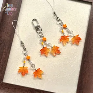 Autumn Maple Leaf Beaded Phone Charm, Fall Vibe Keychain & Anti-Lost Phone Strap, Cute Accessory for Students