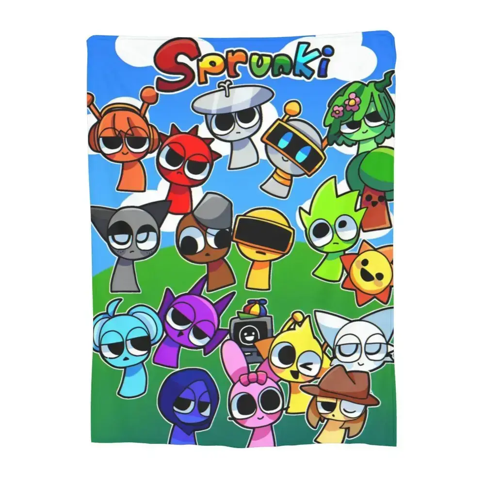 Sprunki All Characters Blanket, Cozy Flannel Throw for Kids & Teens, Soft Warm Gaming Blanket, Perfect for Sprunki Incredibox Fans, Bedroom, Couch, and Gift Giving