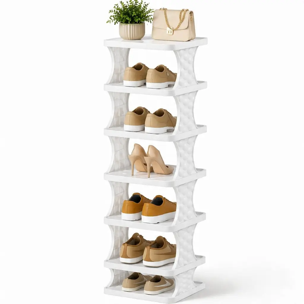 6 Tier Shoe Rack Organizer, Space Saving Shoe Storage Shelf for Entryway, Closet & Bedroom, Stackable Plastic Shoe Holder with Easy Assembly, Holds 18 Pairs