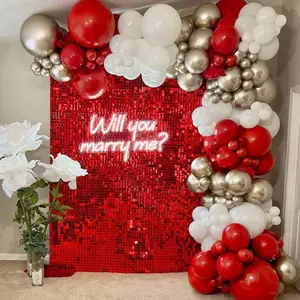 Red Shimmer Wall Backdrop, 24/30/36/49PCS Square Sequin Shimmer Backdrop Panel, Photo Backdrops for Birthday, Anniversary, Wedding, Graduation & Bachelorette Party Decoration