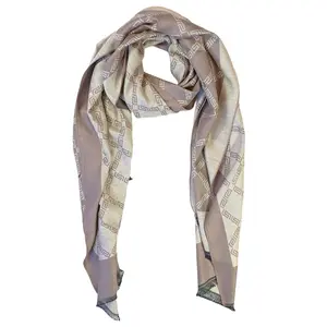 Blue Pacific Cashmere and Silk Vintage Chain Print Scarf in Dark and Light Taupe