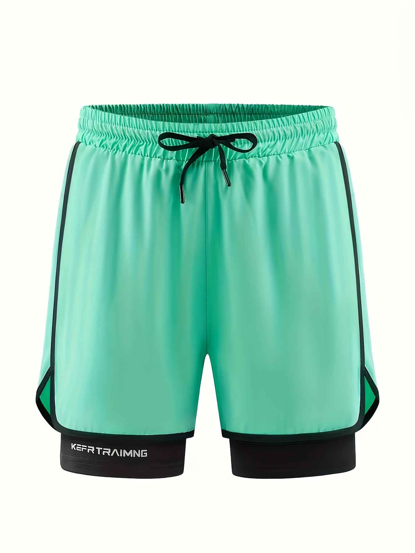 1-pack men’s summer new faux two-piece athletic shorts featuring a drawstring waistband and stretchy lining; cool and breathable—ideal for fitness, running, workouts, and outdoor activities.
