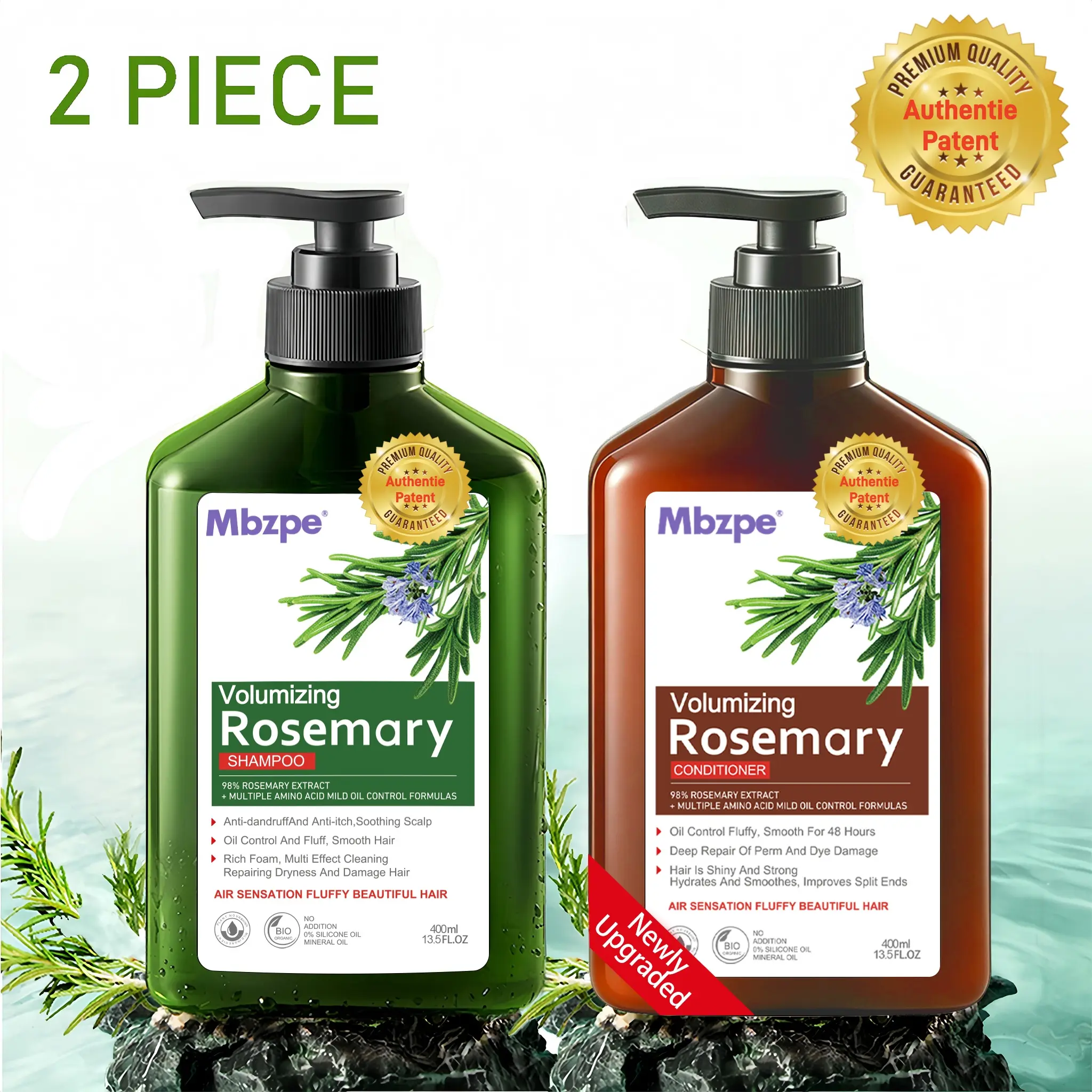 MBZPE New Upgraded Rosemary & Biotin Hair Products Set - 98% Natural Plant-Based Amino Shampoo and Conditioner Kit for Adults, Male, Volumizing Repair, Nourish Damaged Hair, Frizz Control, Reduce Breakage, Boost Shine, Detangling