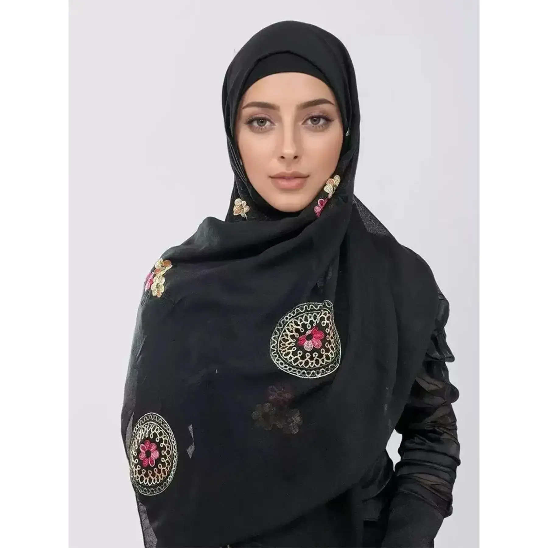 Women's Fashion Embroidered Scarf, Bohemian Style Headscarf for Autumn, Stylish Ladies Accessory for Casual Wear Bandana Headscarf Keffiyeh, Hijabs