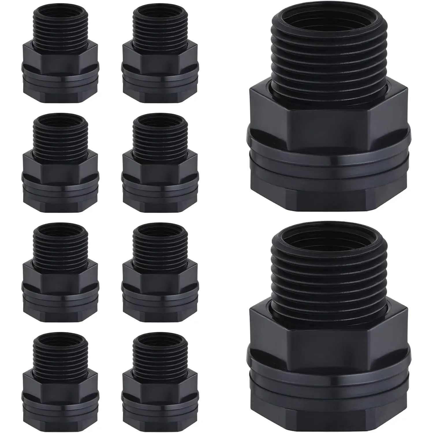 10pcs Double-Threaded Bulkhead Fitting Connectors, 3/4 Inch Male GHT x 1/2 Inch Female NPT American Standard Tapered Thread Garden Hose Parts for Rain Barrels, Water Tanks - Home Improvement Building Supply