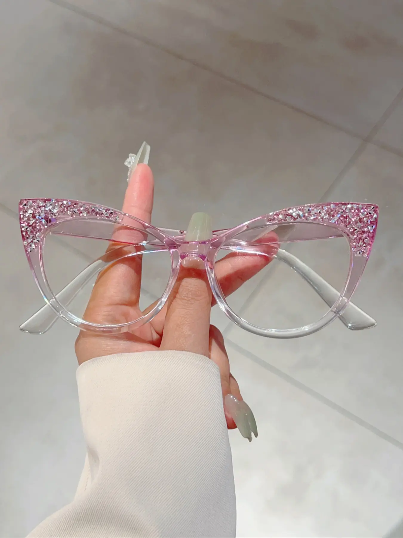 Women's New Full Frame Cat Eye Glasses, Fashion Color Block Transparent Frames with Colored Rhinestones, Elegant Eyeglasses, Lightweight Eyeglasses, Stylish Trendy Eyewear, Fashionable Frames Glasses, Decorative Glasses, Fashion Accessory Eyewear