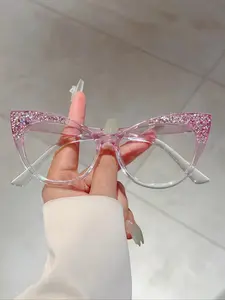 Women's New Full Frame Cat Eye Glasses, Fashion Color Block Transparent Frames with Colored Rhinestones, Elegant Eyeglasses, Lightweight Eyeglasses, Stylish Trendy Eyewear, Fashionable Frames Glasses
