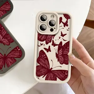 Elegant Burgundy Butterfly Pattern Phone Case for iPhone 17 Pro Max/16 Pro Max/15 Pro/14/13/12/11 Series, Premium Slim Shockproof Lightweight Protective Cover