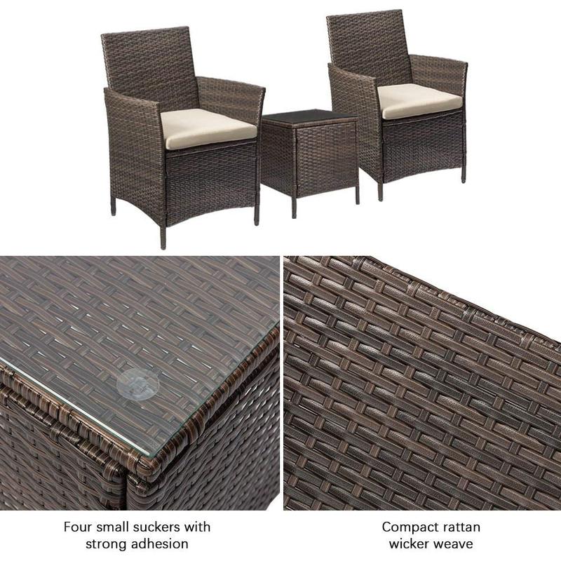 HOMALL 3 Pieces Outdoor Patio Furniture PE Rattan Wicker Table and Chairs Set Bar Set with Cushioned Tempered Glass