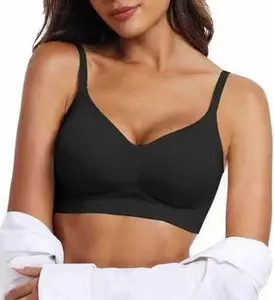 HULILY Women Seamless Bras No Underwire Scalloped Push Up Bras Soft Wireless Comfort Bralettes Full Coverage Bra Everyday Bra Womenswear Adjustable.Tshirt Unpadded Bras Basic Bras DeepV Sport Convertible Bra Buttery Soft Plus Sizes Bras Invisible Bralette