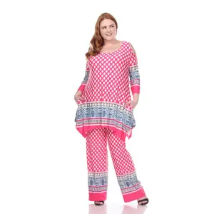 212 MAIN Women's Plus Size Head-to-Toe Polka Dot Printed Set, White Mark PSset-024-3XL Pink Dots - 3X, Lady's Clothing Set