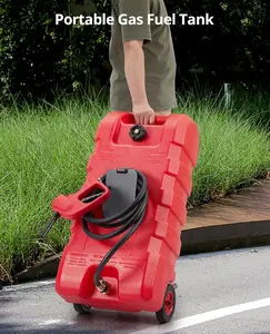 Fuel Transfer Tank 15 Gallon, Gas Can with Manual Transfer Nozzle, Gasoline Diesel Fuel Tank On-Wheels for for Cars Lawn Mowers Boats ATVs, 2 GAL/Min, Red Vehicle Autos